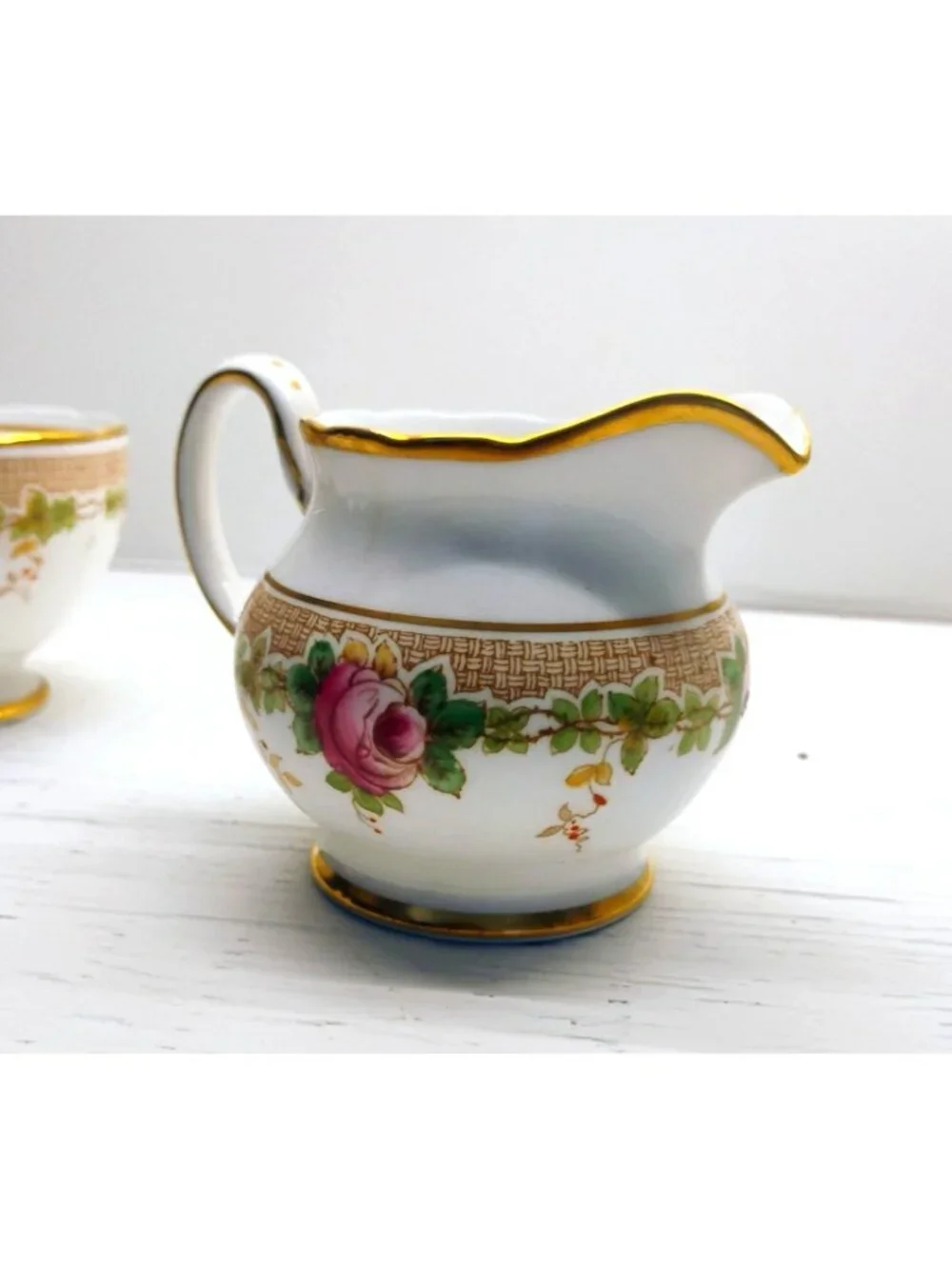 Vtg Collingwoods England Pink Rose Sugar Creamer Pitcher Set